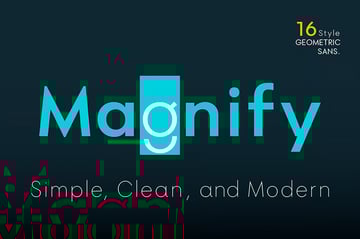 Magnify geometric sans font similar to Bauhaus with 16 clean modern styles