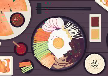 Mesa con distintos alimentos coreanos