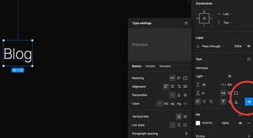 text settings in figma