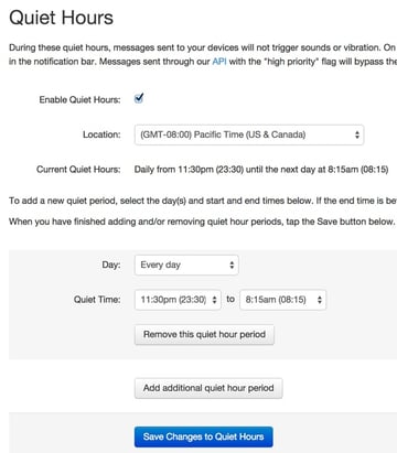Configure Quiet Hours within Pushover