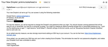 Jenkins Digital Ocean Droplet Creation Email