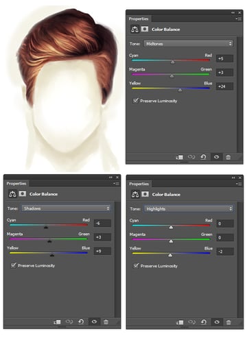 Use Color Balance to Color Correct Painted Pompadour Hair 