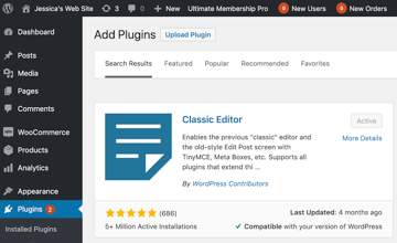 Head over to the Add Plugins page and search for the Classic Editor plugin