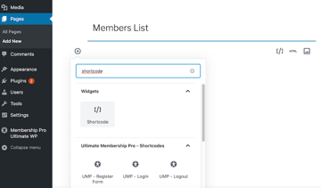 Give the little  button a click and search for Shortcode
