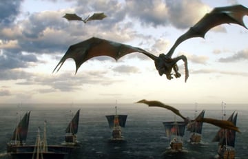 Drogon and his siblings follow the fleet