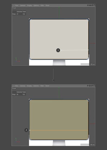 Cut across the monitor