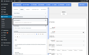 Email notification settings