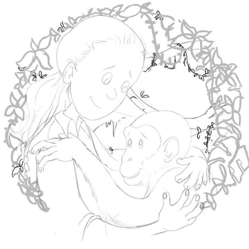 Greyscale Sketch of a Chimpanzee Jane Goodall