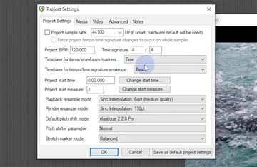 reaper project settings