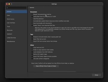 affinity designer settings