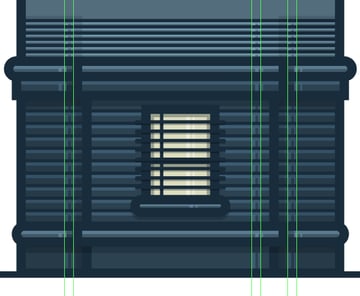 adding the vertical highlights to the middle section of the house