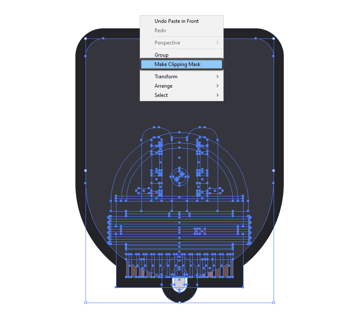 creating a clipping mask to hide the lower section of the observatory