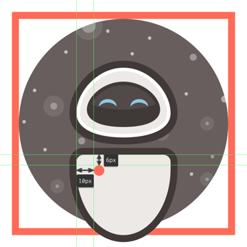 creating and positioning the red led onto eves body