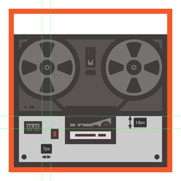creating and positioning the red button onto the tape recorders body