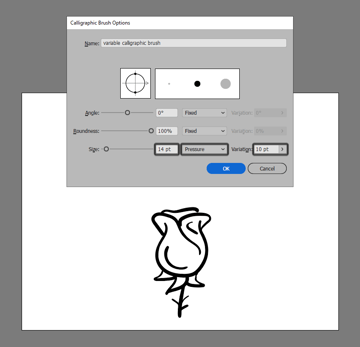 setting the brush size to pressure