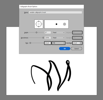 setting the brush size to tilt