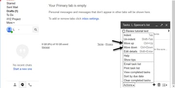 Actions drop-down menu