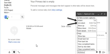 Indent and Un-indent options on the Actions drop-down menu