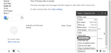 Email task list option