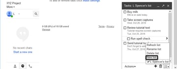 List popup menu with New list option
