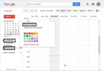 The Reminders popup window