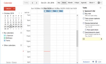 Google Calendar with Gmail tasks list