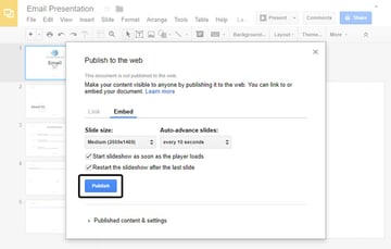 Publish to the Web Dialog Box in Google Slides