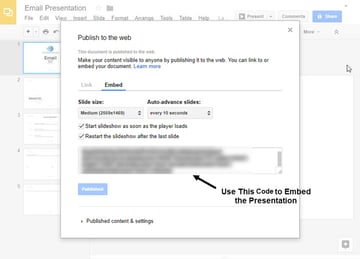 Code to Embed the Presentation