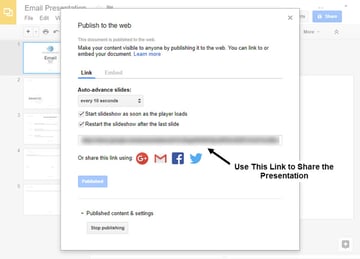 Publish to the Web Dialog Box in Google Slides