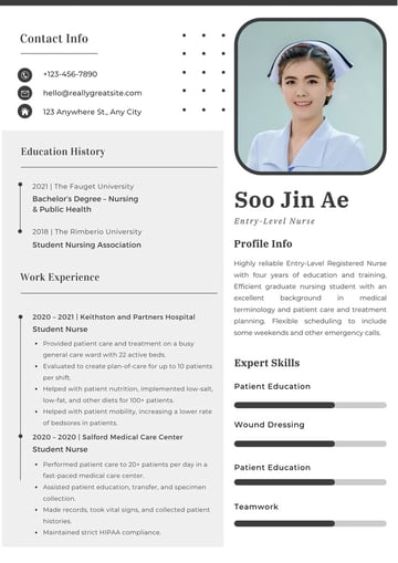 White Black Simple Patterns Nurse Resume