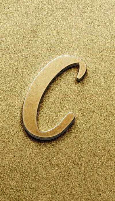 The Letter C in Different Fonts: Golden Text Effect