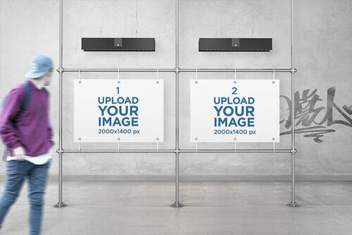Mockup of Two Horizontal Posters in an Urban Gallery