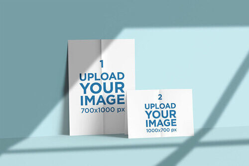 Mockup Featuring Two A4 Flyers Against a Colored Wall