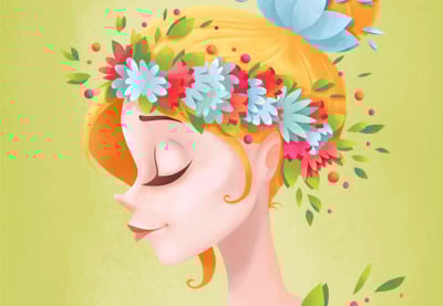 Cómo pintar un retrato de una dama ataviada con flores de primavera en Adobe Photoshop