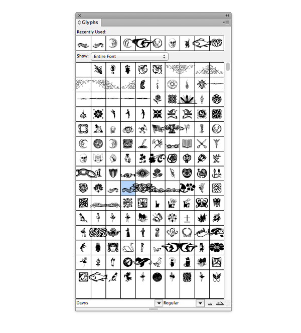glyphs panel