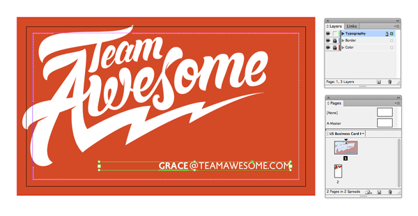 email address on front of card