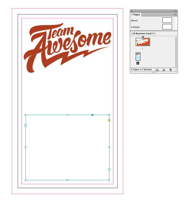 text frame on reverse of card