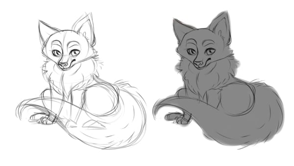 Simple line art and gray fill