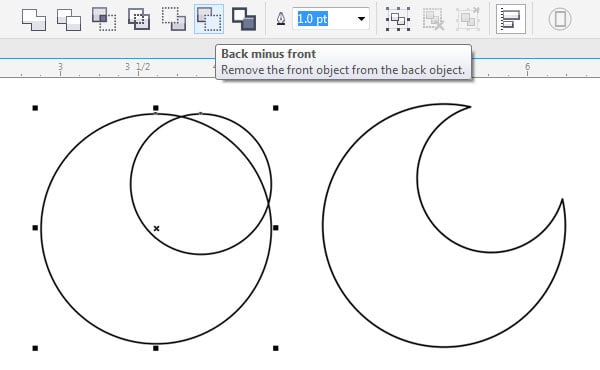 Delete the smaller circle to create a crescent moon
