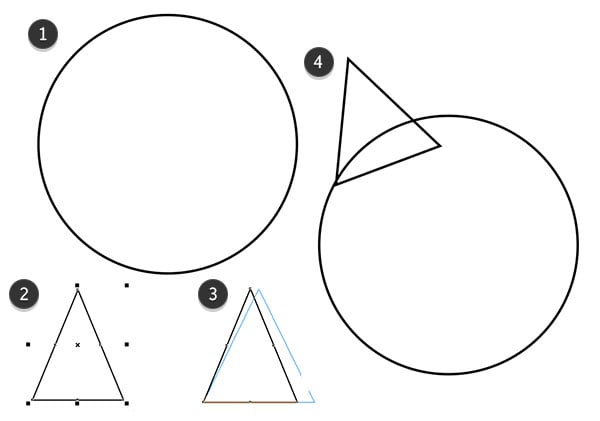 Begin drawing a bat using circles and triangles