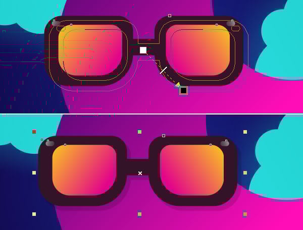 Apply a harder drop shadow to the glasses group