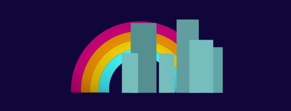 Place the rainbow behind the tiny city