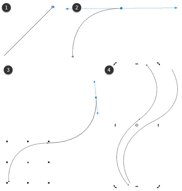 Use the Bzier tool to draw curved lines