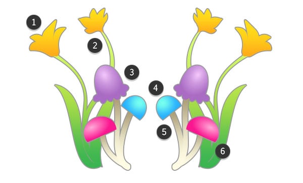 render the flowers and mushrooms