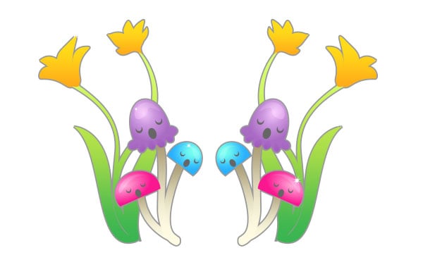 give the mushrooms cute faces and shiny highlights