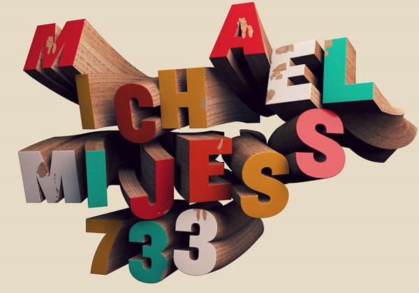 User mijess shared their personalized version of colorful wooden 3D text created in Cinema 4D from a tutorial by David McLeod