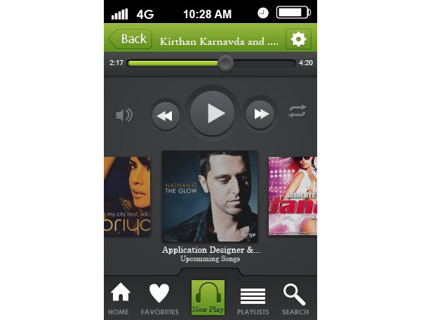 Somanna KK shared their result from an iPhone music player app design tutorial by Vlade Dimovski