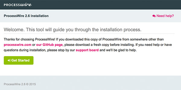 ProcessWire installation 1 - get started