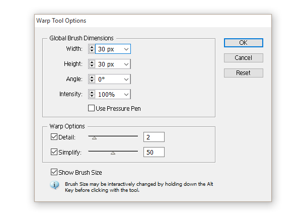 setting the warp options