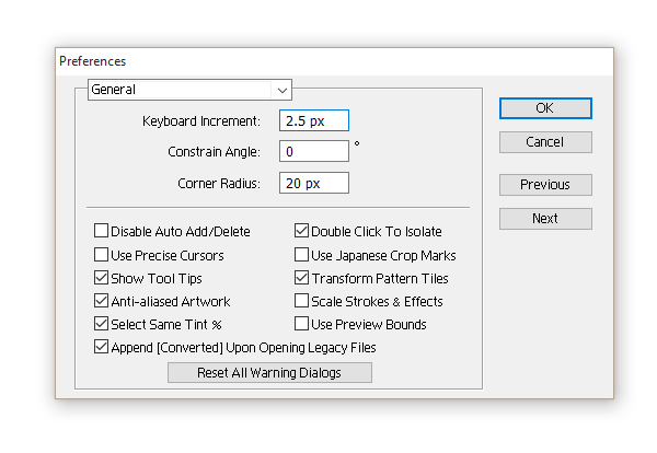 setting the general preferences
